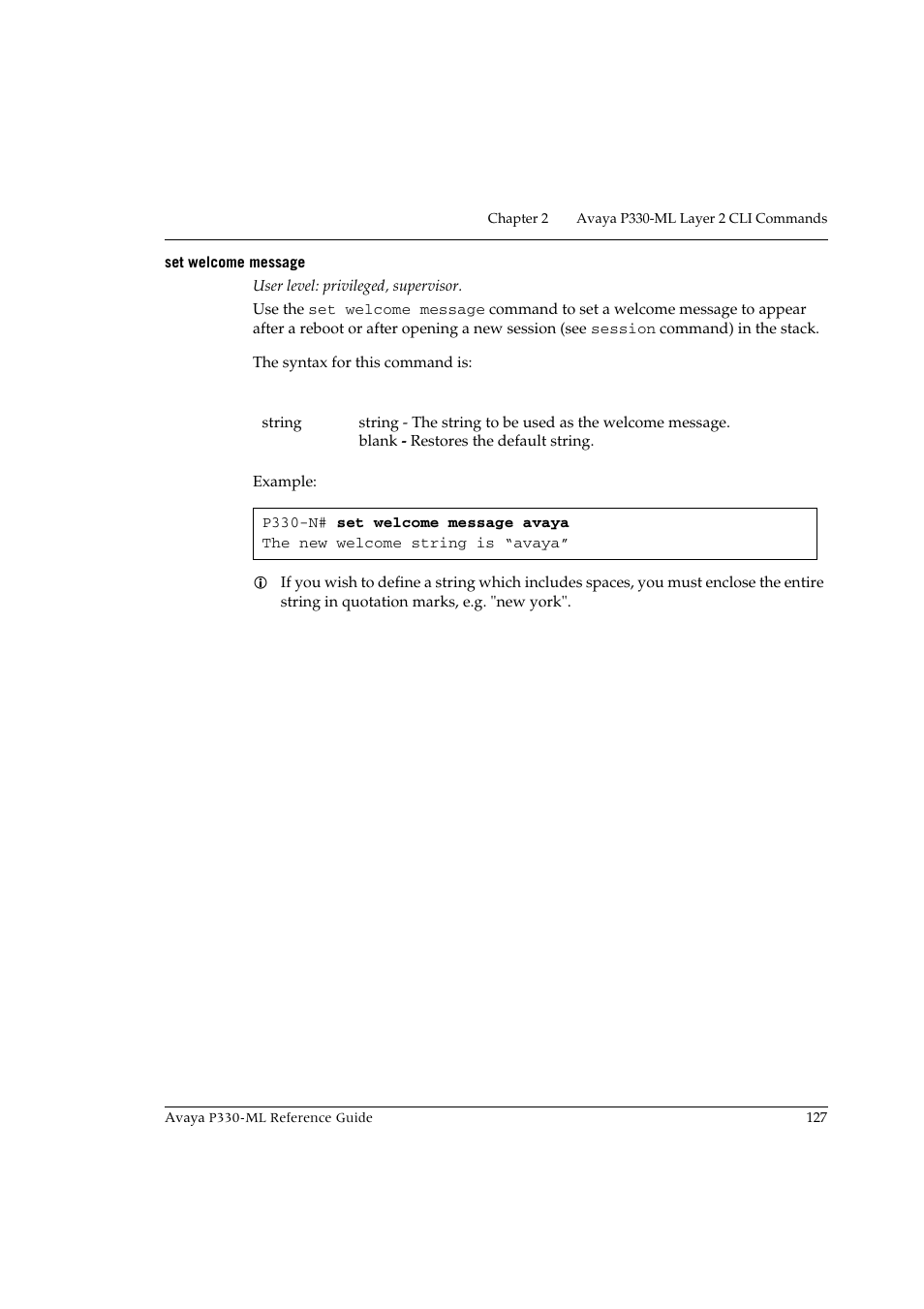 Set welcome message | Avaya P330-ML-ML User Manual | Page 141 / 320
