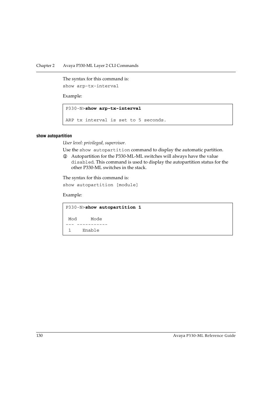 Show autopartition | Avaya P330-ML-ML User Manual | Page 144 / 320