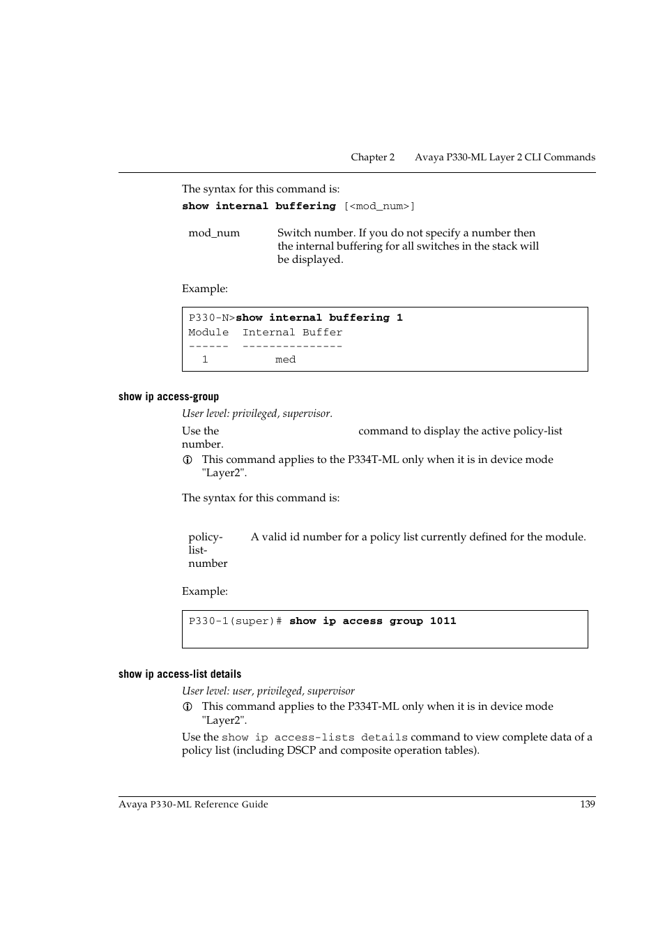 Show ip access-group, Show ip access-list details, Show ip access-group show ip access-list details | Avaya P330-ML-ML User Manual | Page 153 / 320