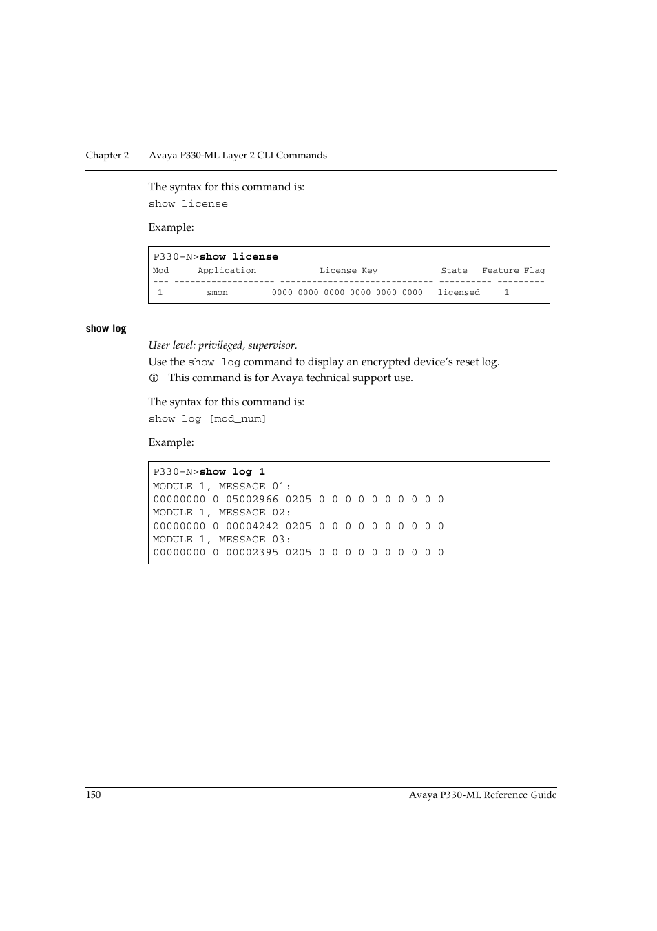 Show log | Avaya P330-ML-ML User Manual | Page 164 / 320