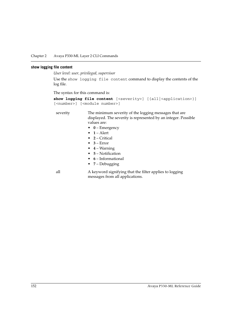 Show logging file content | Avaya P330-ML-ML User Manual | Page 166 / 320