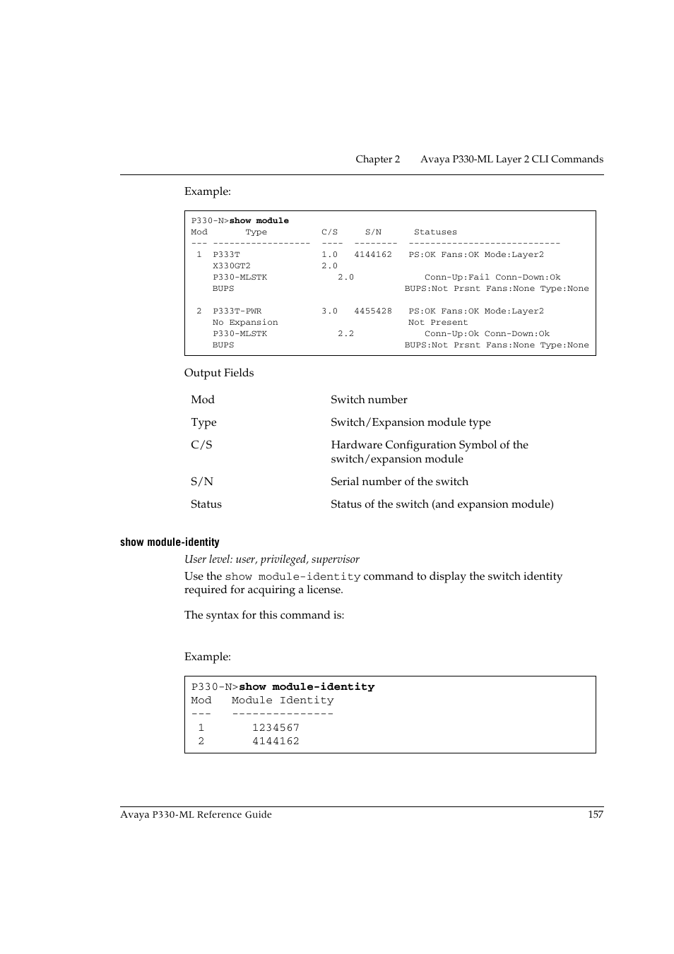 Show module-identity | Avaya P330-ML-ML User Manual | Page 171 / 320