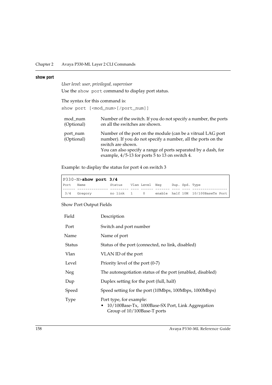 Show port | Avaya P330-ML-ML User Manual | Page 172 / 320