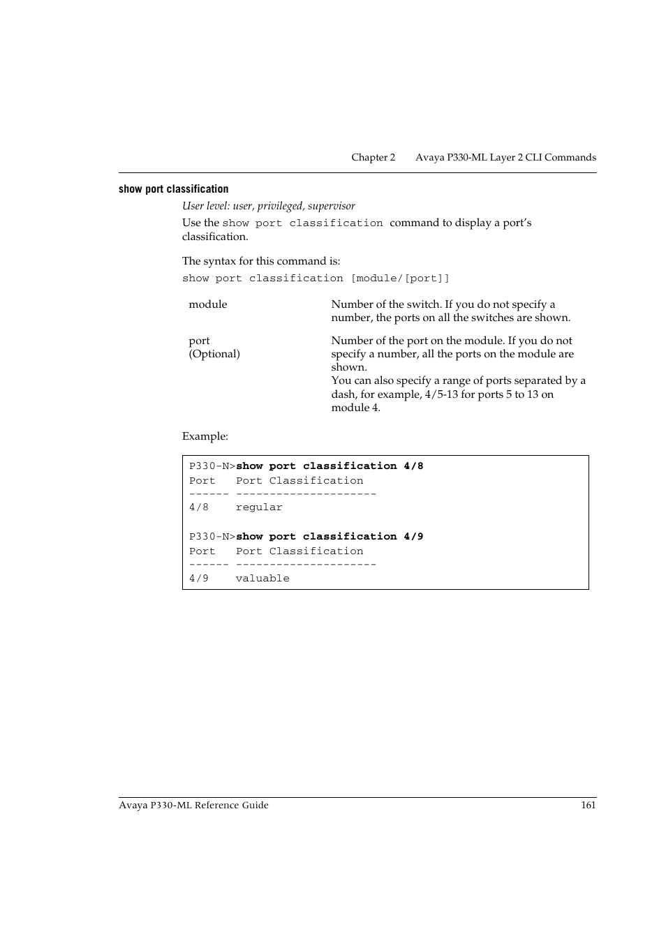 Show port classification | Avaya P330-ML-ML User Manual | Page 175 / 320