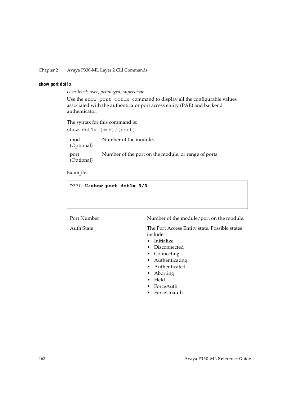 Show port dot1x | Avaya P330-ML-ML User Manual | Page 176 / 320