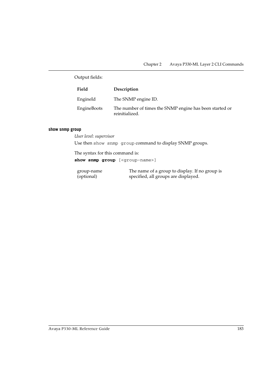 Show snmp group | Avaya P330-ML-ML User Manual | Page 197 / 320