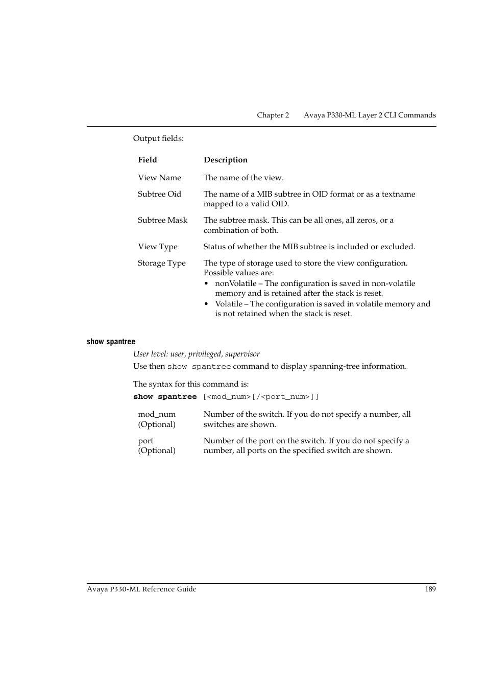 Show spantree | Avaya P330-ML-ML User Manual | Page 203 / 320