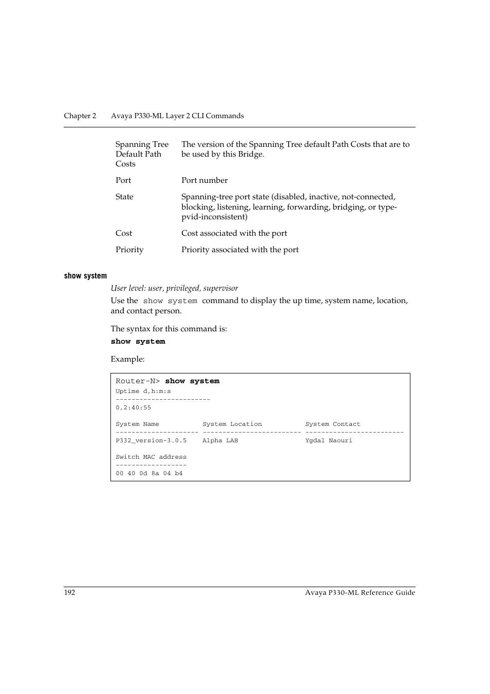 Show system | Avaya P330-ML-ML User Manual | Page 206 / 320