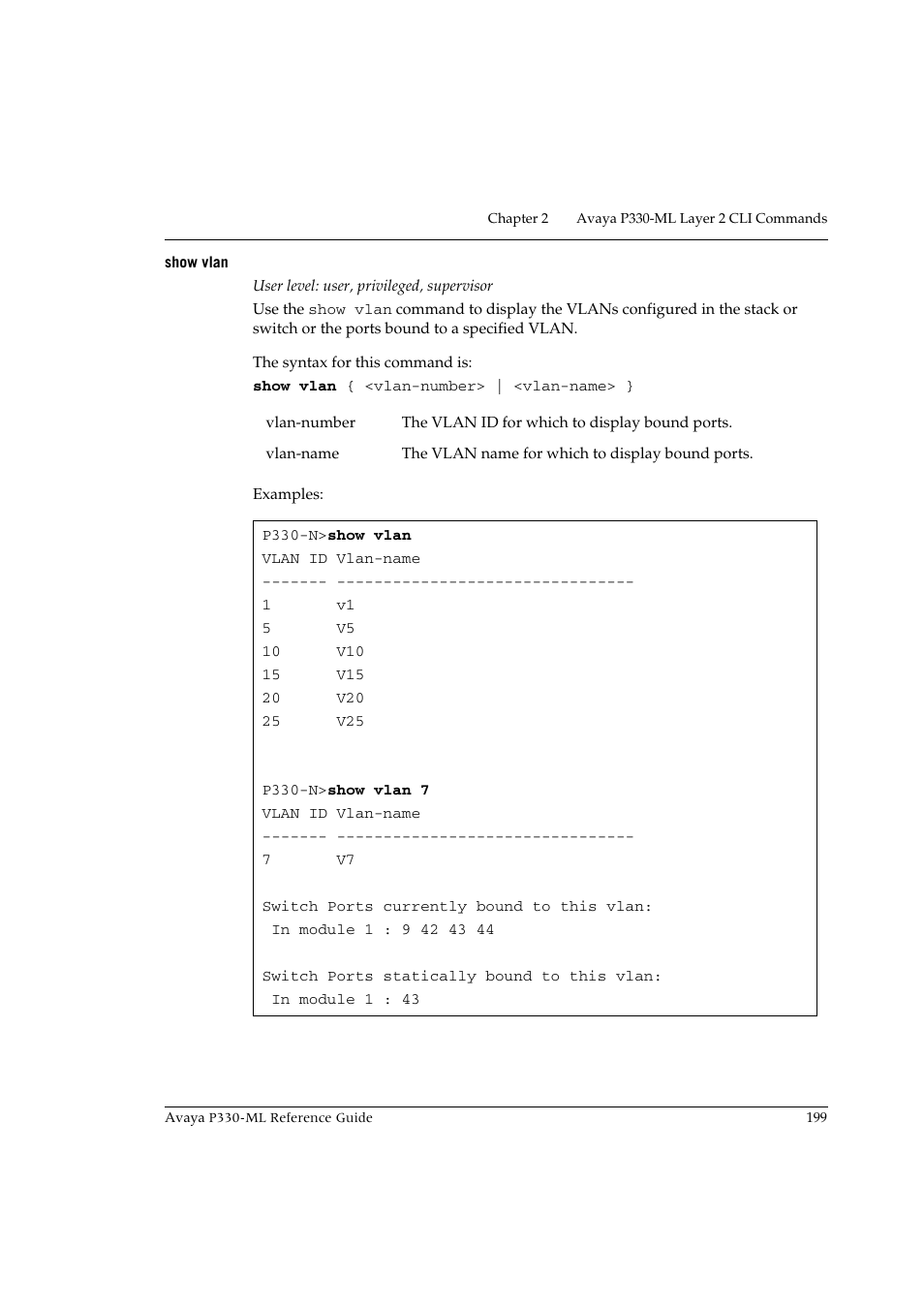 Show vlan | Avaya P330-ML-ML User Manual | Page 213 / 320