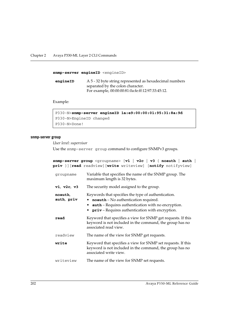 Snmp-server group | Avaya P330-ML-ML User Manual | Page 216 / 320