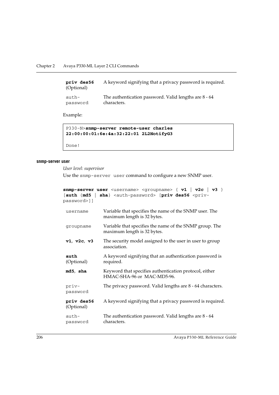 Snmp-server user | Avaya P330-ML-ML User Manual | Page 220 / 320