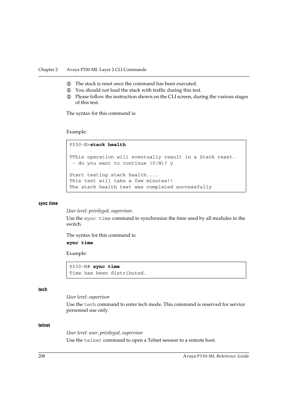 Sync time, Tech, Telnet | Sync time tech telnet | Avaya P330-ML-ML User Manual | Page 222 / 320