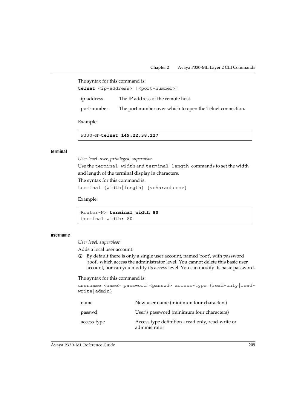 Terminal, Username, Terminal username | Avaya P330-ML-ML User Manual | Page 223 / 320