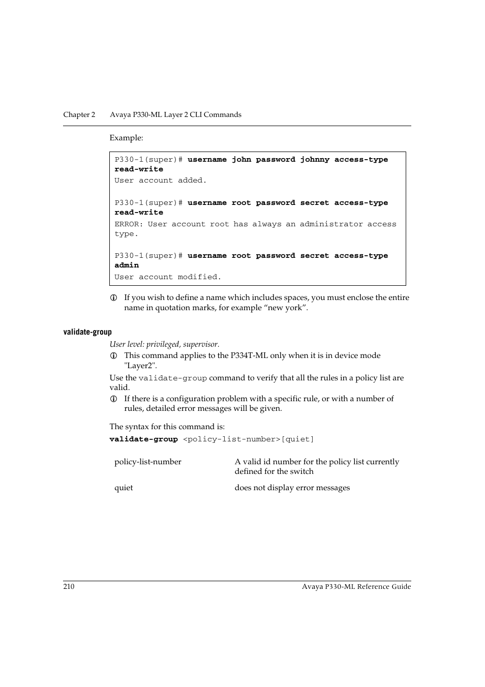 Validate-group | Avaya P330-ML-ML User Manual | Page 224 / 320