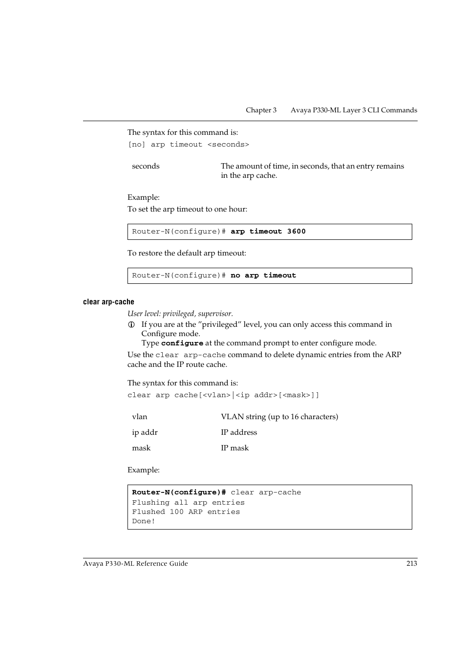 Clear arp-cache | Avaya P330-ML-ML User Manual | Page 229 / 320