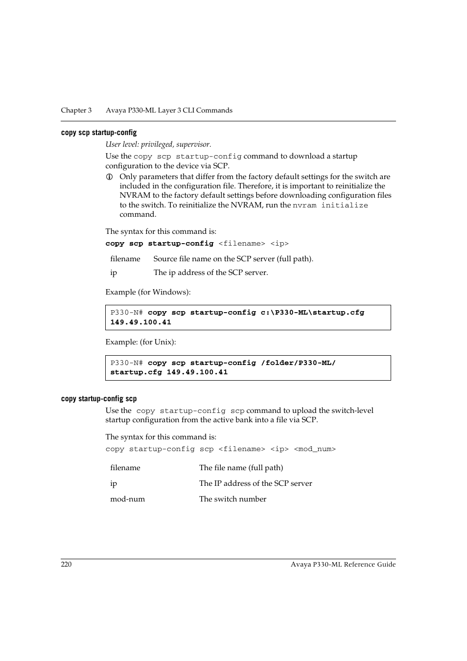 Copy scp startup-config, Copy startup-config scp, Copy scp startup-config copy startup-config scp | Avaya P330-ML-ML User Manual | Page 236 / 320