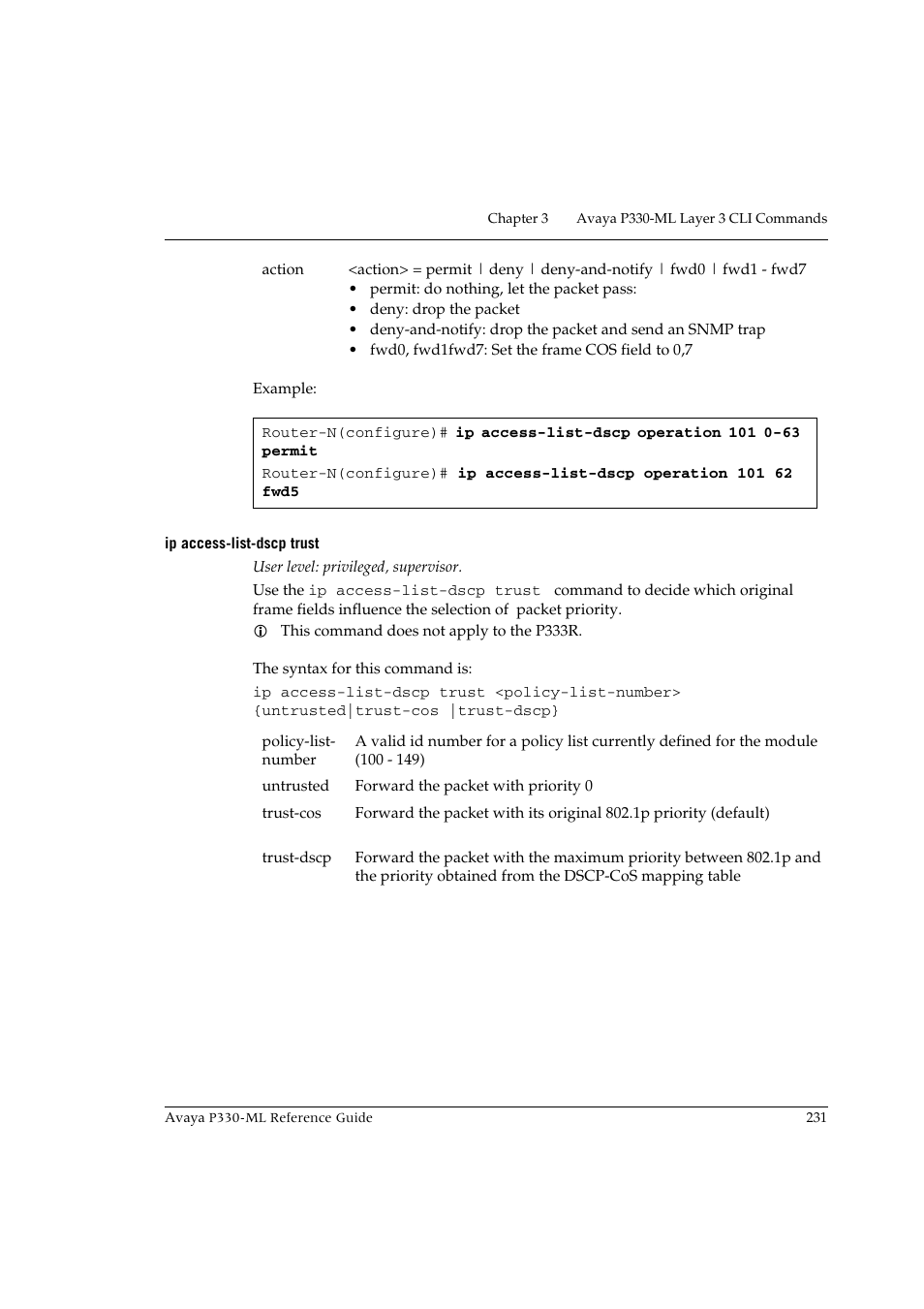 Ip access-list-dscp trust | Avaya P330-ML-ML User Manual | Page 247 / 320