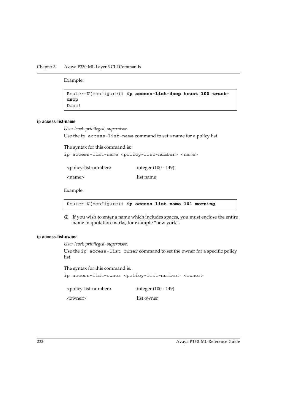 Ip access-list-name, Ip access-list-owner, Ip access-list-name ip access-list-owner | Avaya P330-ML-ML User Manual | Page 248 / 320