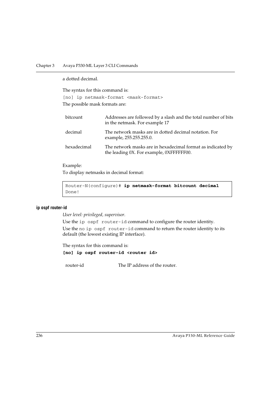 Ip ospf router-id | Avaya P330-ML-ML User Manual | Page 252 / 320