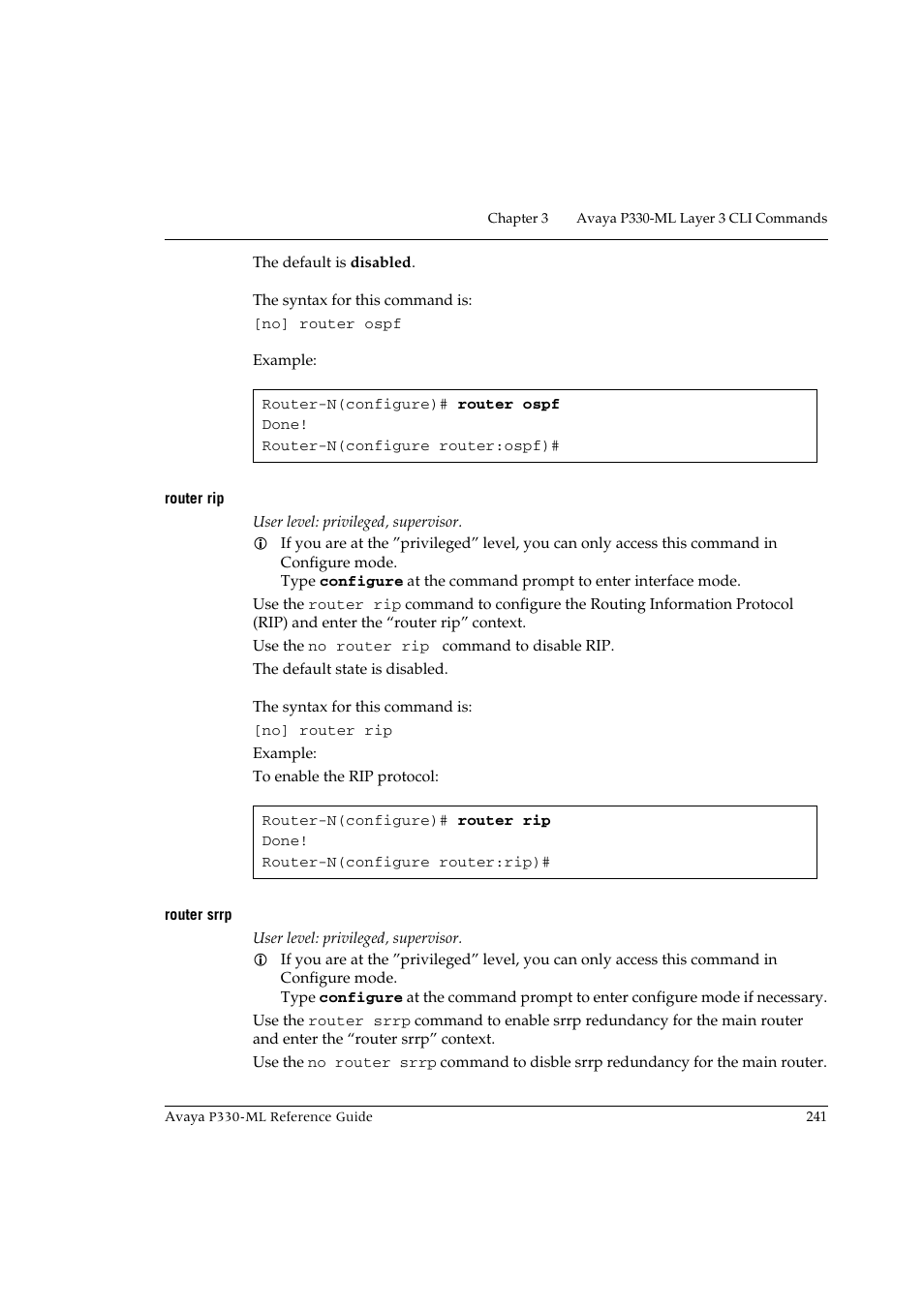 Router rip, Router srrp, Router rip router srrp | Avaya P330-ML-ML User Manual | Page 257 / 320