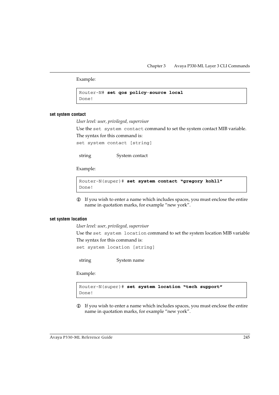 Set system contact, Set system location, Set system contact set system location | Avaya P330-ML-ML User Manual | Page 261 / 320