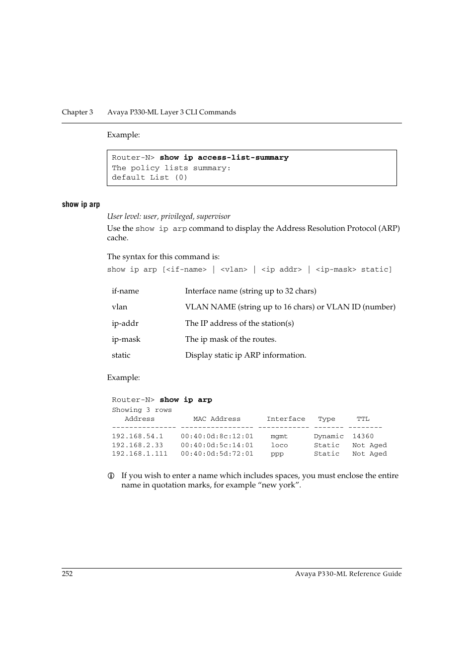 Show ip arp | Avaya P330-ML-ML User Manual | Page 268 / 320