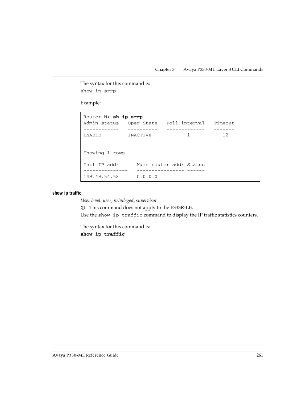 Show ip traffic | Avaya P330-ML-ML User Manual | Page 277 / 320