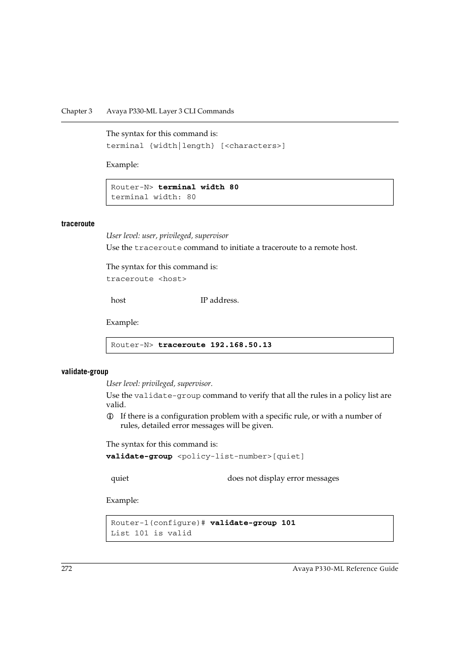 Traceroute, Validate-group, Traceroute validate-group | Avaya P330-ML-ML User Manual | Page 288 / 320