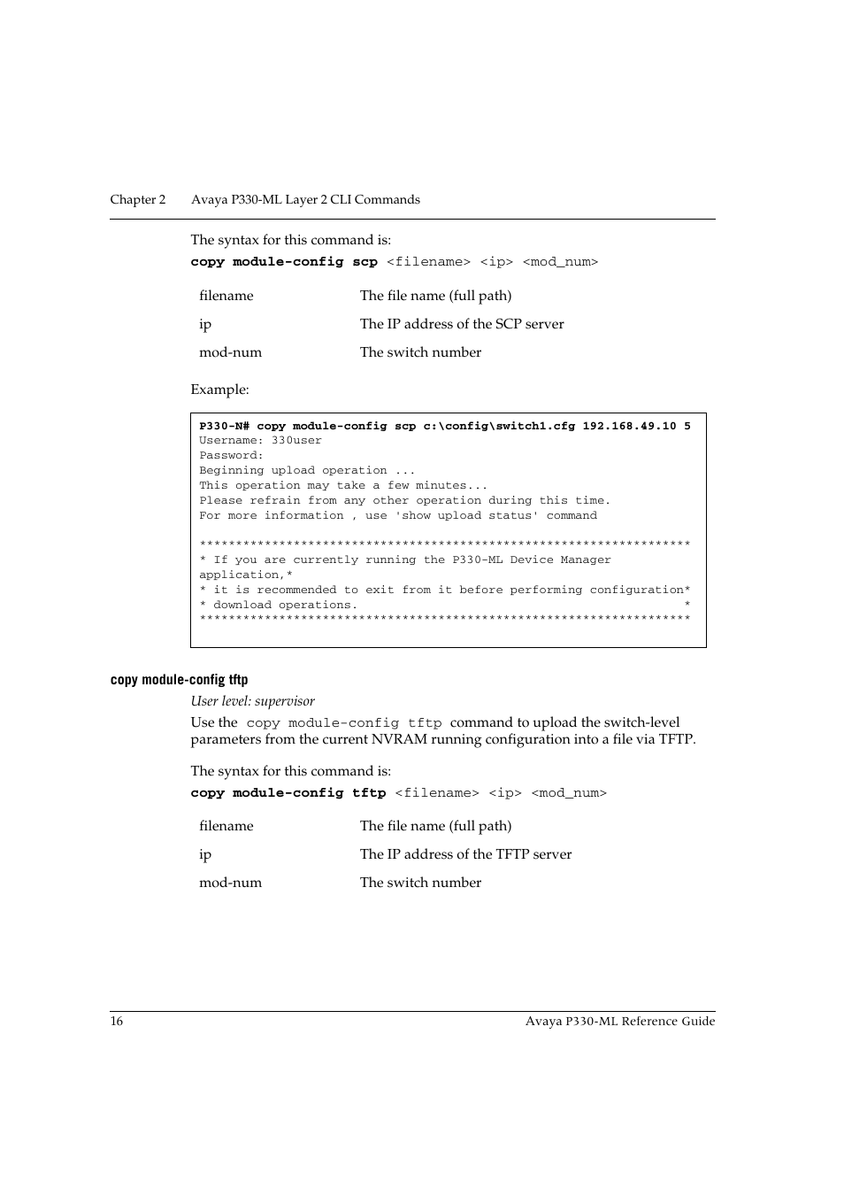 Copy module-config tftp | Avaya P330-ML-ML User Manual | Page 30 / 320