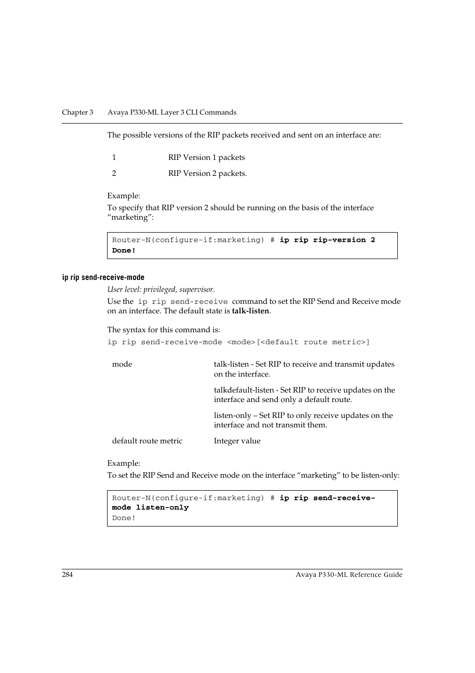 Ip rip send-receive-mode | Avaya P330-ML-ML User Manual | Page 300 / 320