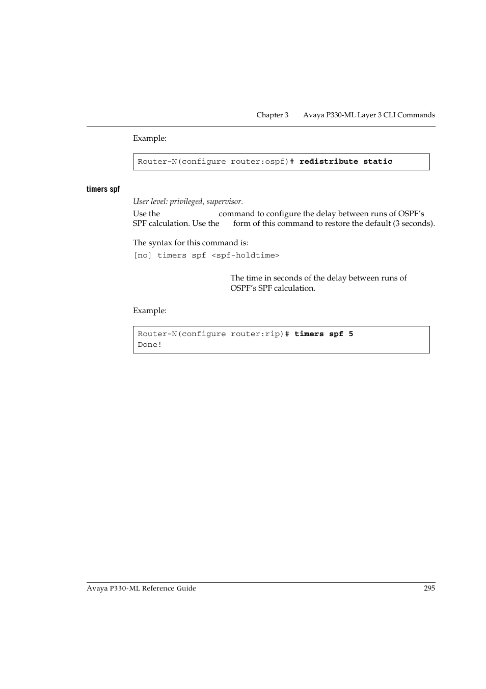Timers spf | Avaya P330-ML-ML User Manual | Page 311 / 320