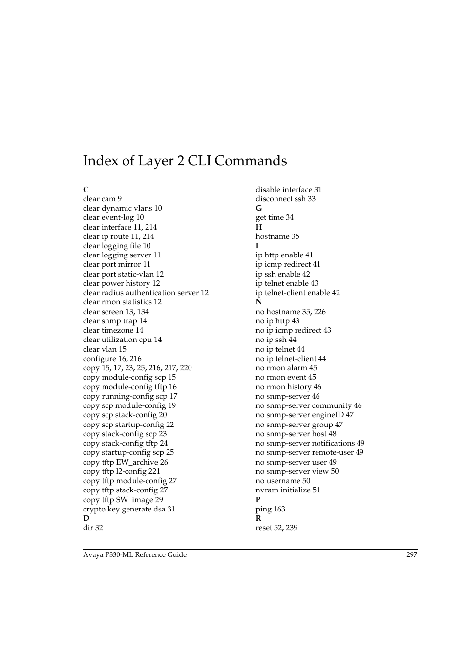 Index of layer 2 cli commands | Avaya P330-ML-ML User Manual | Page 313 / 320