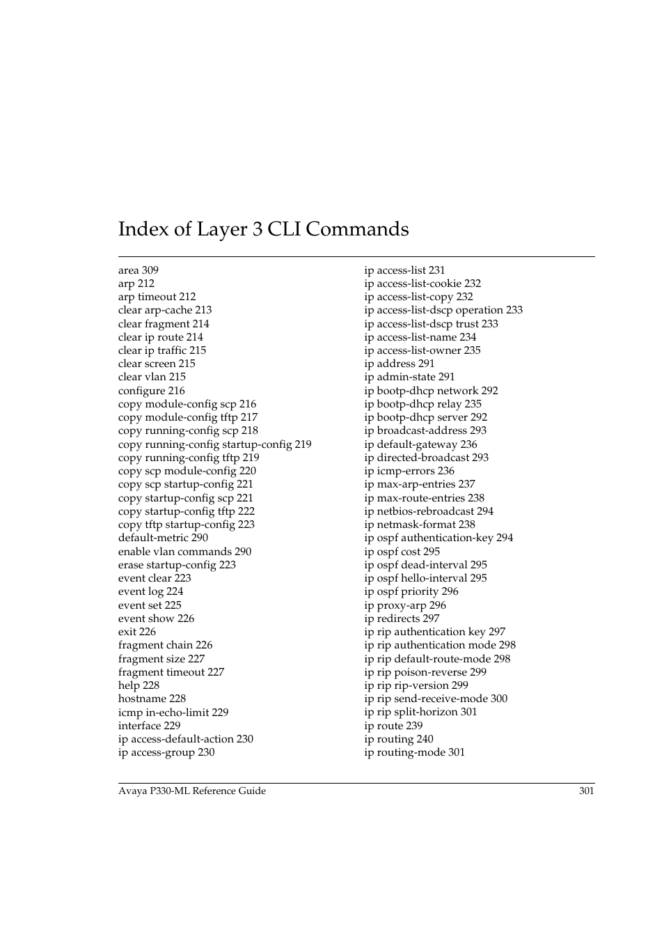 Index of layer 3 cli commands | Avaya P330-ML-ML User Manual | Page 317 / 320
