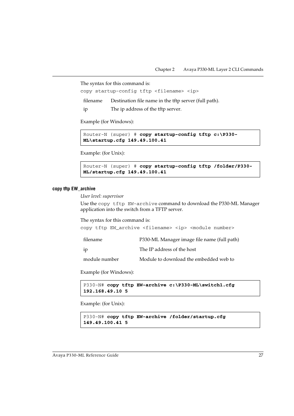 Copy tftp ew_archive | Avaya P330-ML-ML User Manual | Page 41 / 320