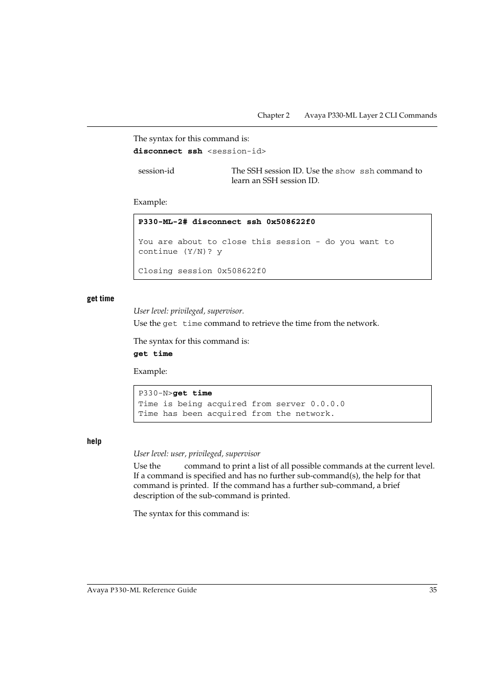 Get time, Help, Get time help | Avaya P330-ML-ML User Manual | Page 49 / 320