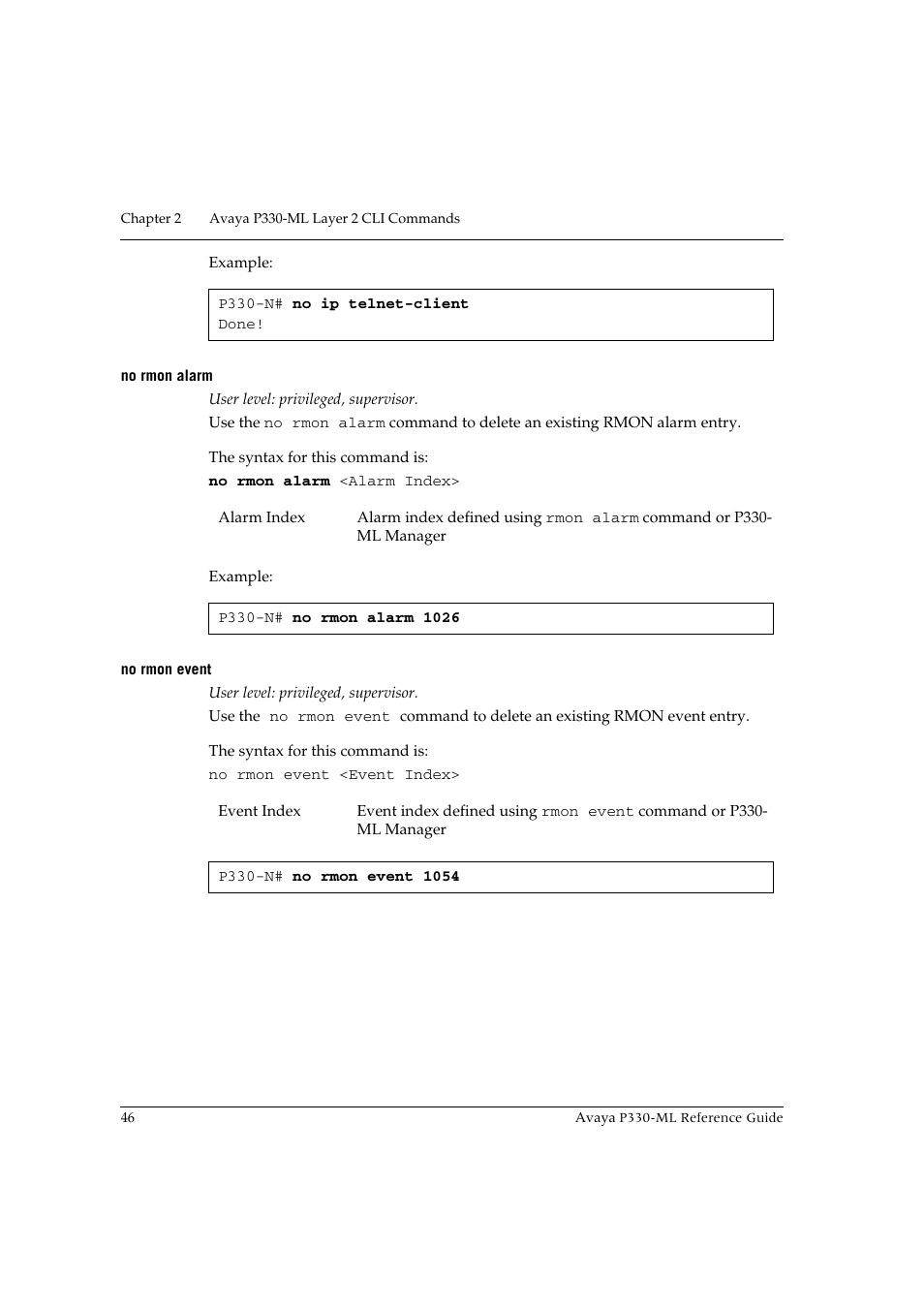 No rmon alarm, No rmon event, No rmon alarm no rmon event | Avaya P330-ML-ML User Manual | Page 60 / 320