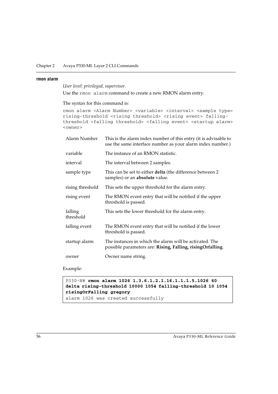 Rmon alarm | Avaya P330-ML-ML User Manual | Page 70 / 320