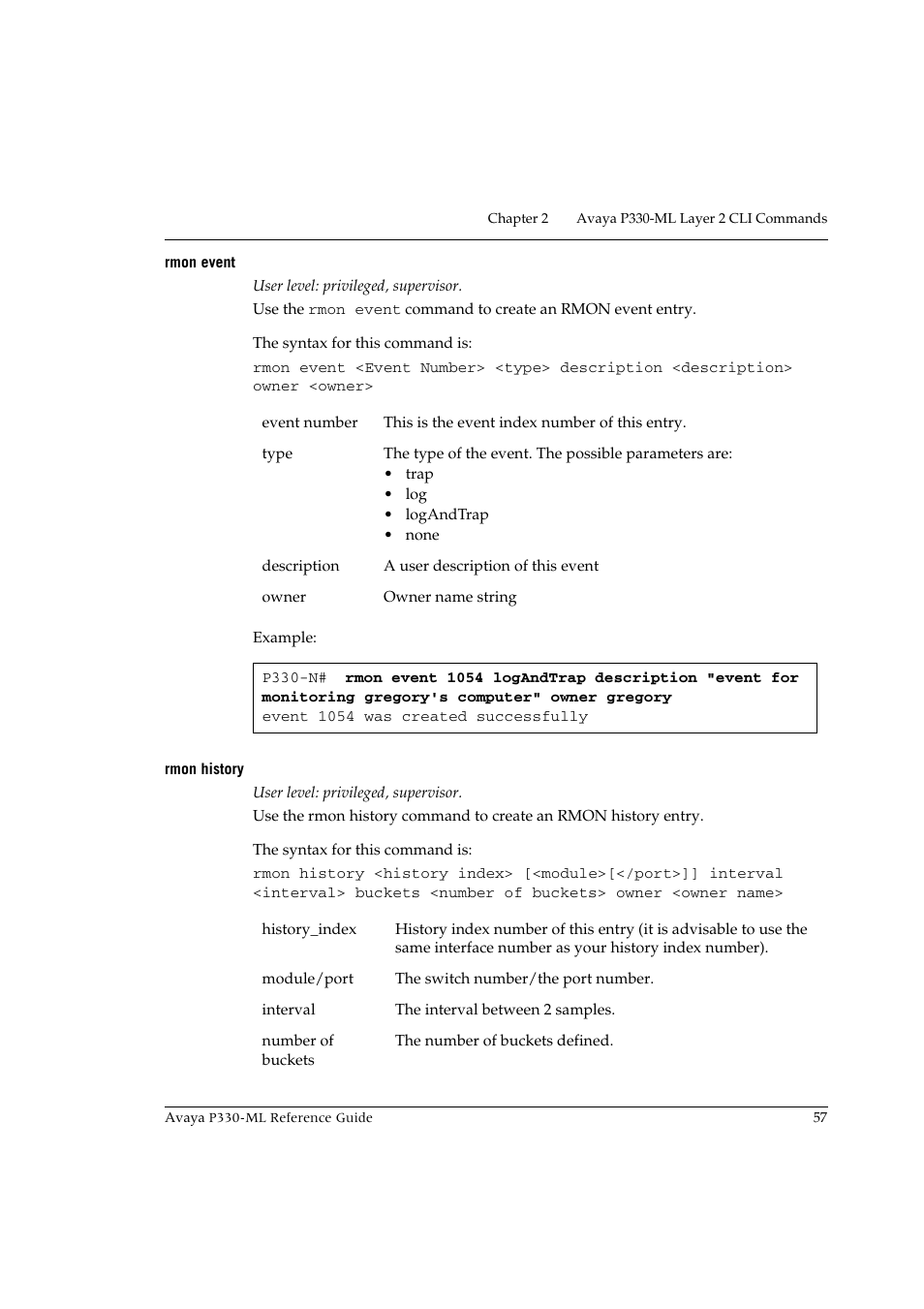 Rmon event, Rmon history, Rmon event rmon history | Avaya P330-ML-ML User Manual | Page 71 / 320