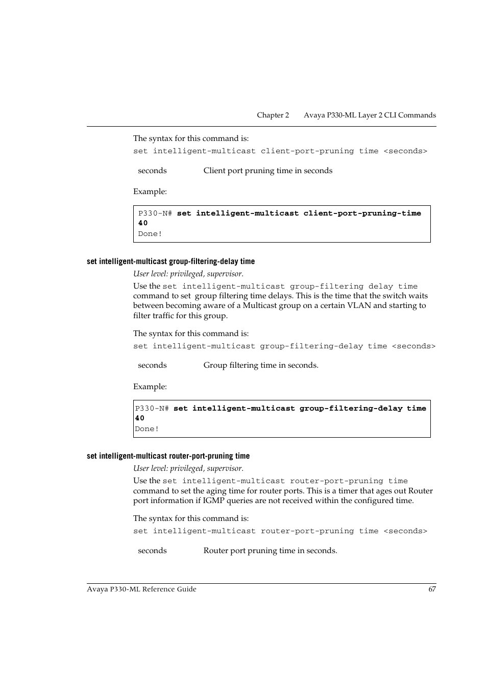 Set intelligent-multicast router-port-pruning time | Avaya P330-ML-ML User Manual | Page 81 / 320