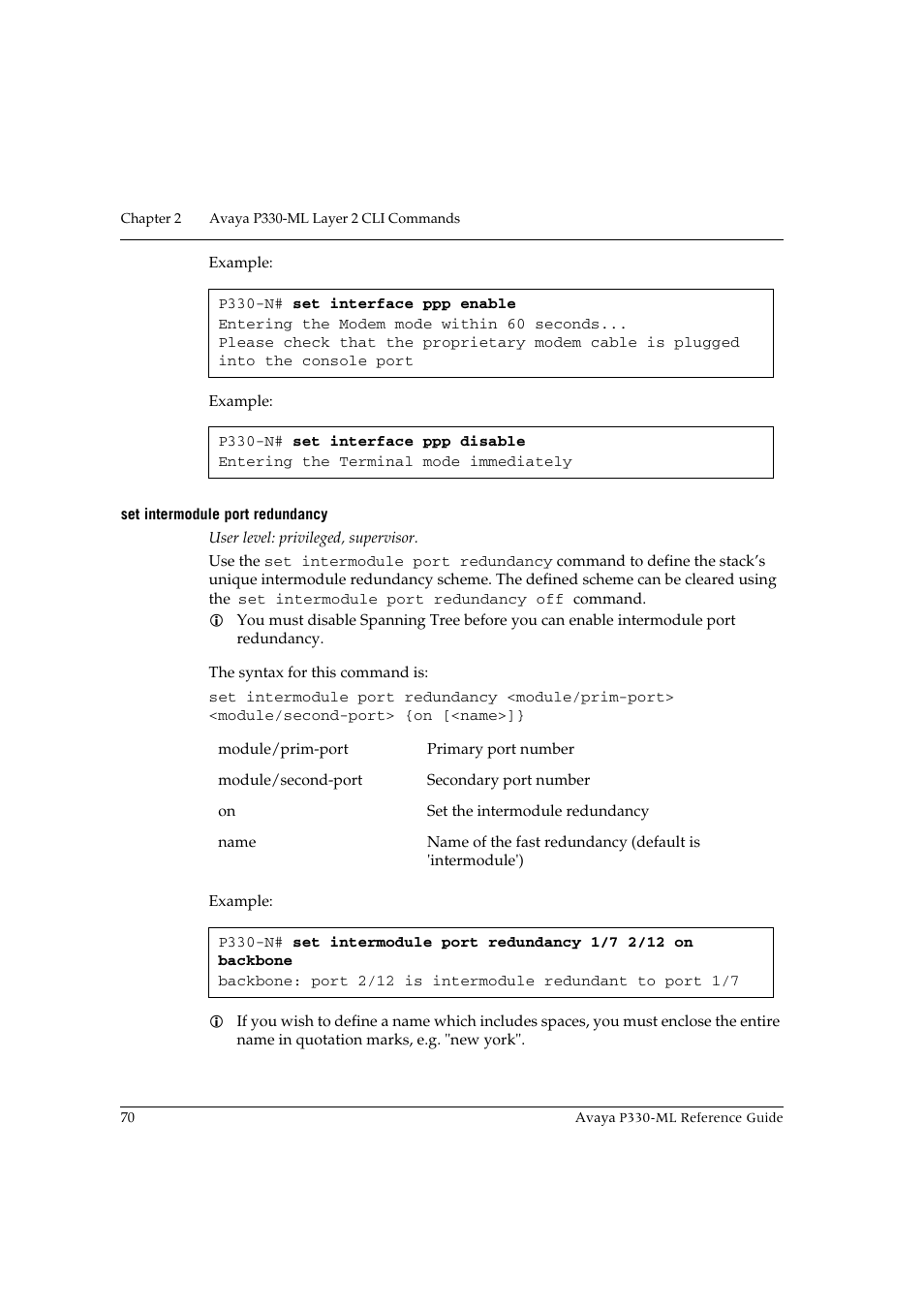Set intermodule port redundancy | Avaya P330-ML-ML User Manual | Page 84 / 320