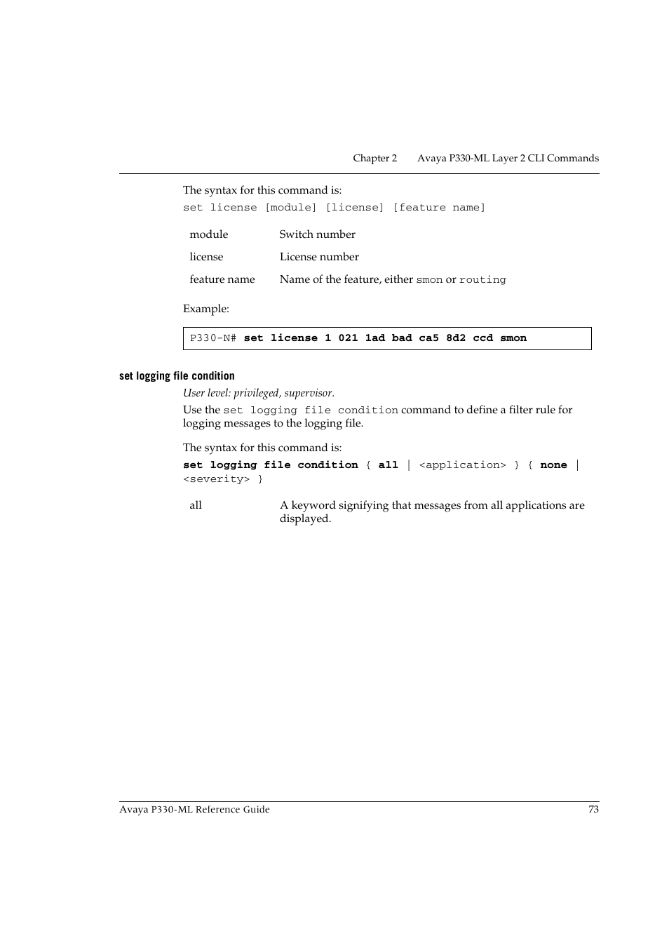 Set logging file condition | Avaya P330-ML-ML User Manual | Page 87 / 320