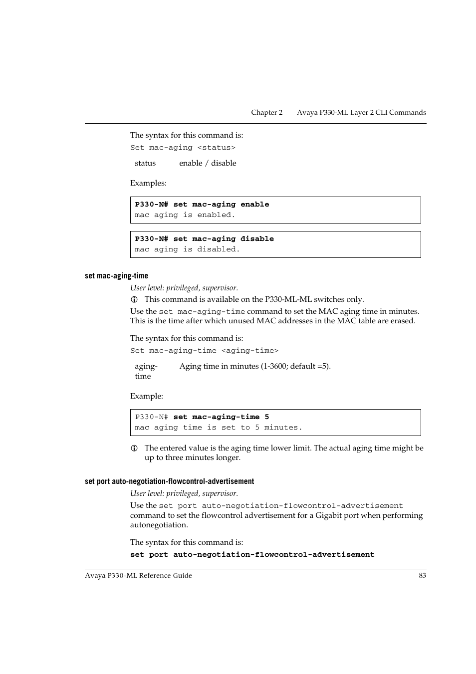 Set mac-aging-time | Avaya P330-ML-ML User Manual | Page 97 / 320
