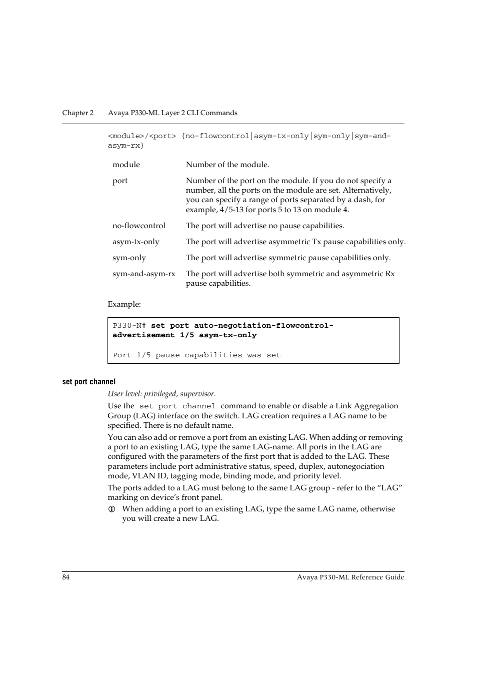 Set port channel | Avaya P330-ML-ML User Manual | Page 98 / 320