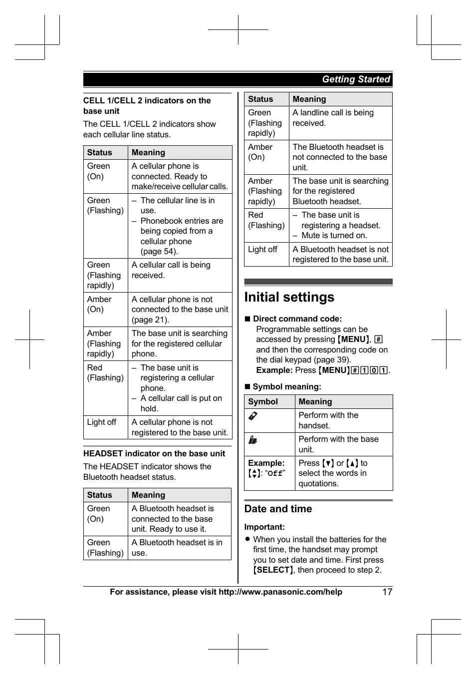 Initial settings, Date and time | Panasonic KXTG7623 User Manual | Page 17 / 100