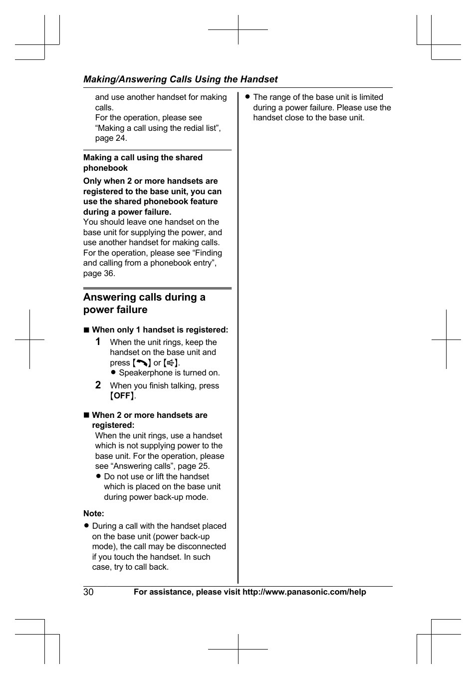 Answering calls during a power failure | Panasonic KXTG7623 User Manual | Page 30 / 100