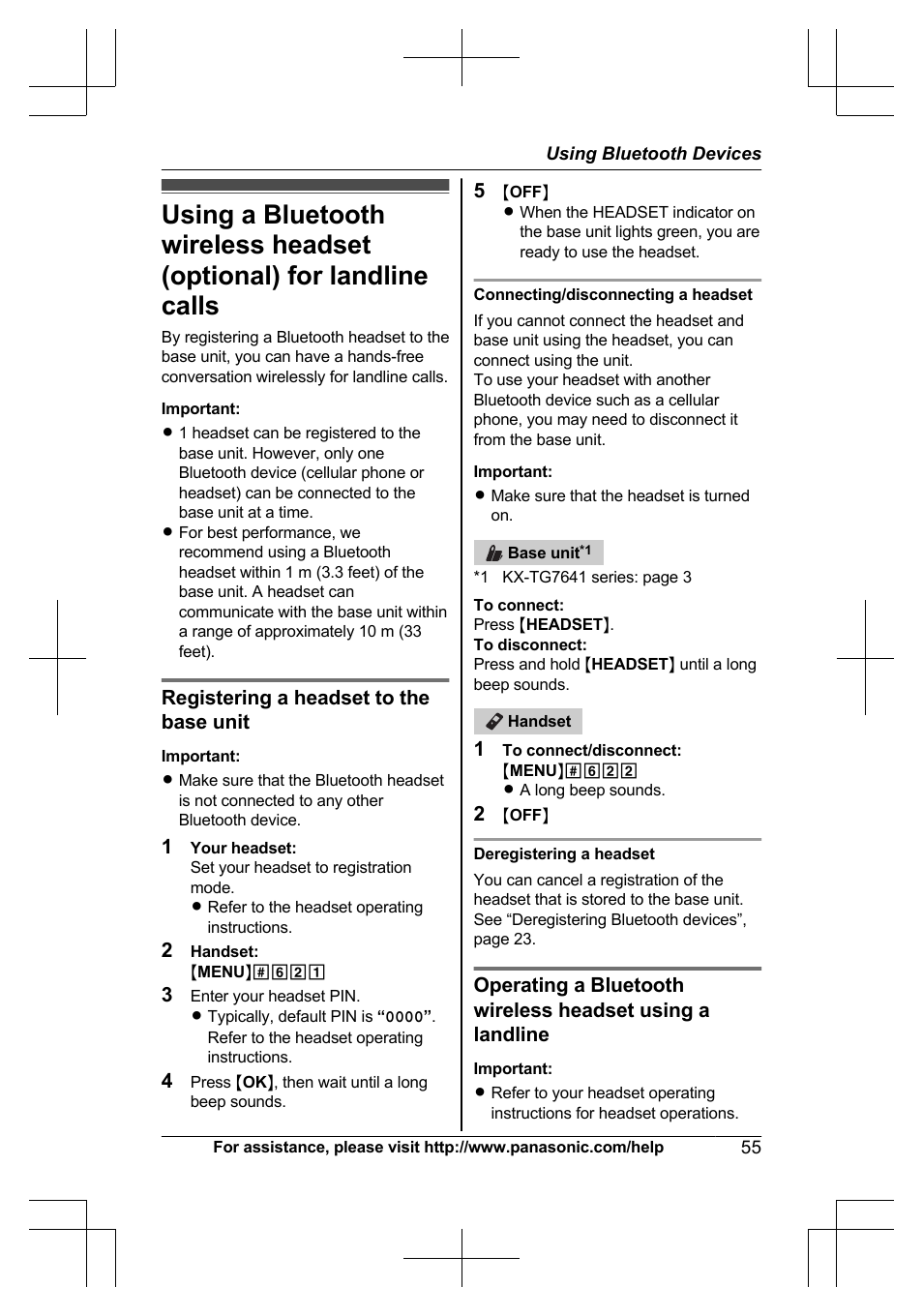 Registering a headset to the base unit | Panasonic KXTG7623 User Manual | Page 55 / 100