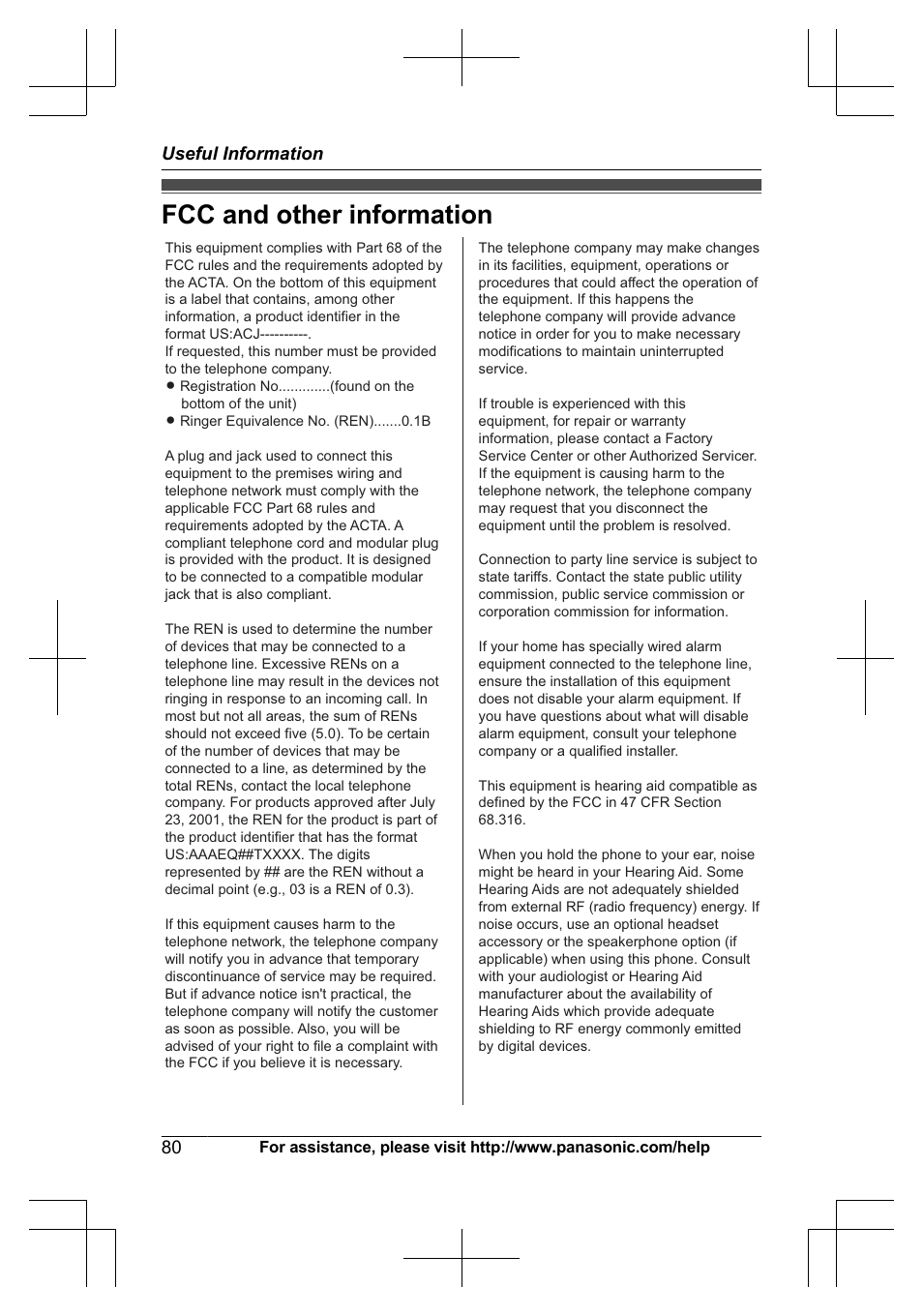 Fcc and other information | Panasonic KXTG7623 User Manual | Page 80 / 100