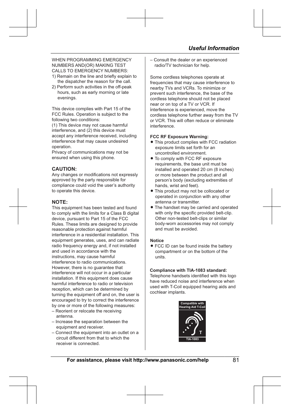 81 useful information | Panasonic KXTG7623 User Manual | Page 81 / 100