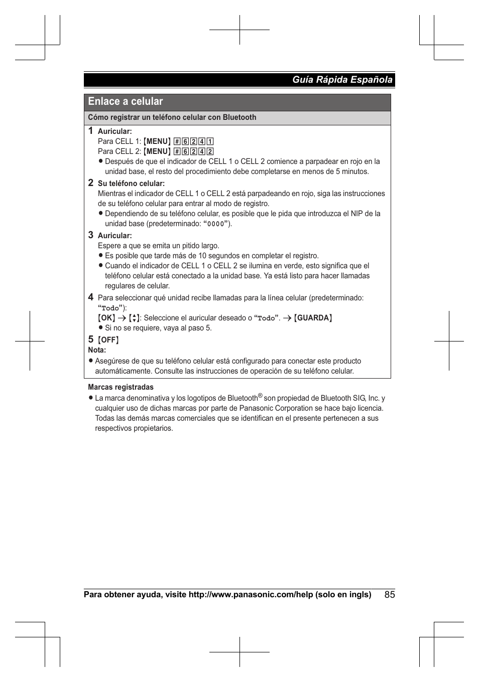 Enlace a celular | Panasonic KXTG7623 User Manual | Page 85 / 100