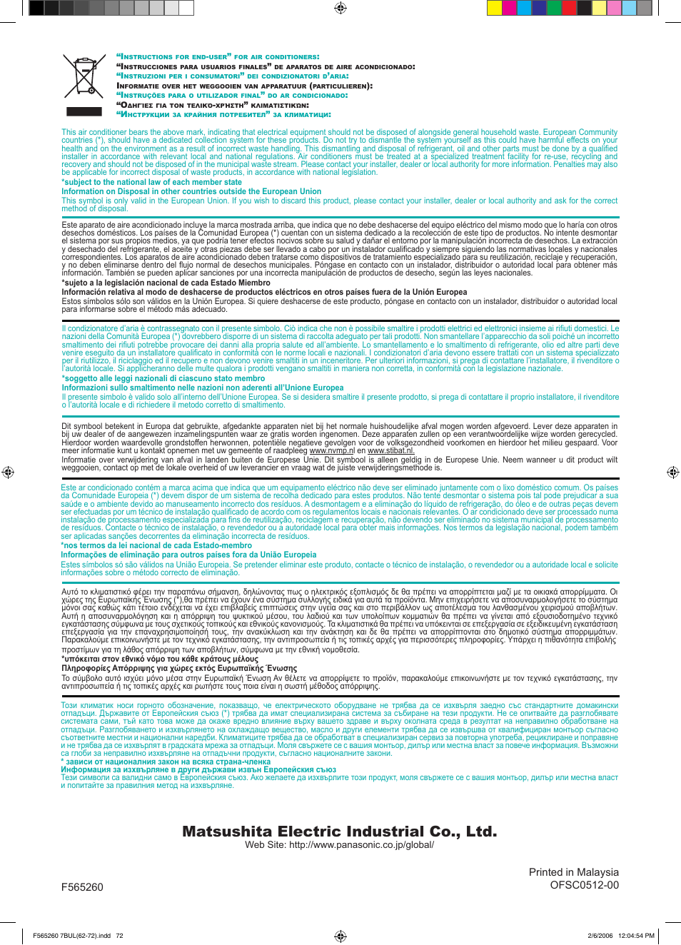 Matsushita electric industrial co., ltd | Panasonic CSE9DKRW User Manual | Page 12 / 12